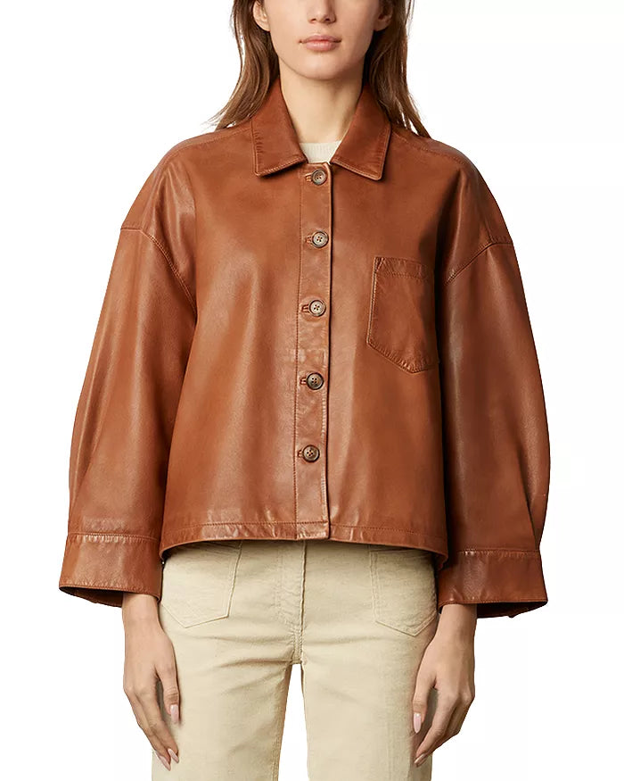 Classic Brown Faux Leather Button-Up Jacket