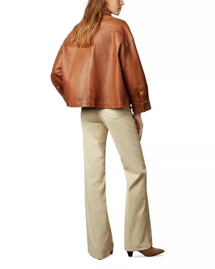 Classic Brown Faux Leather Button-Up Jacket