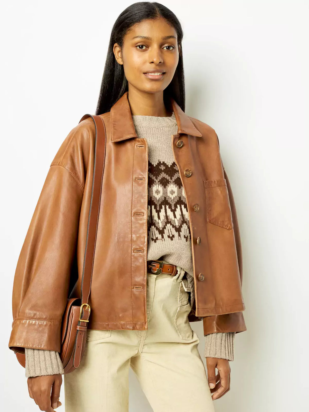 Classic Brown Faux Leather Button-Up Jacket