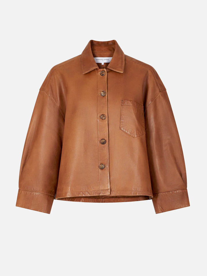 Classic Brown Faux Leather Button-Up Jacket