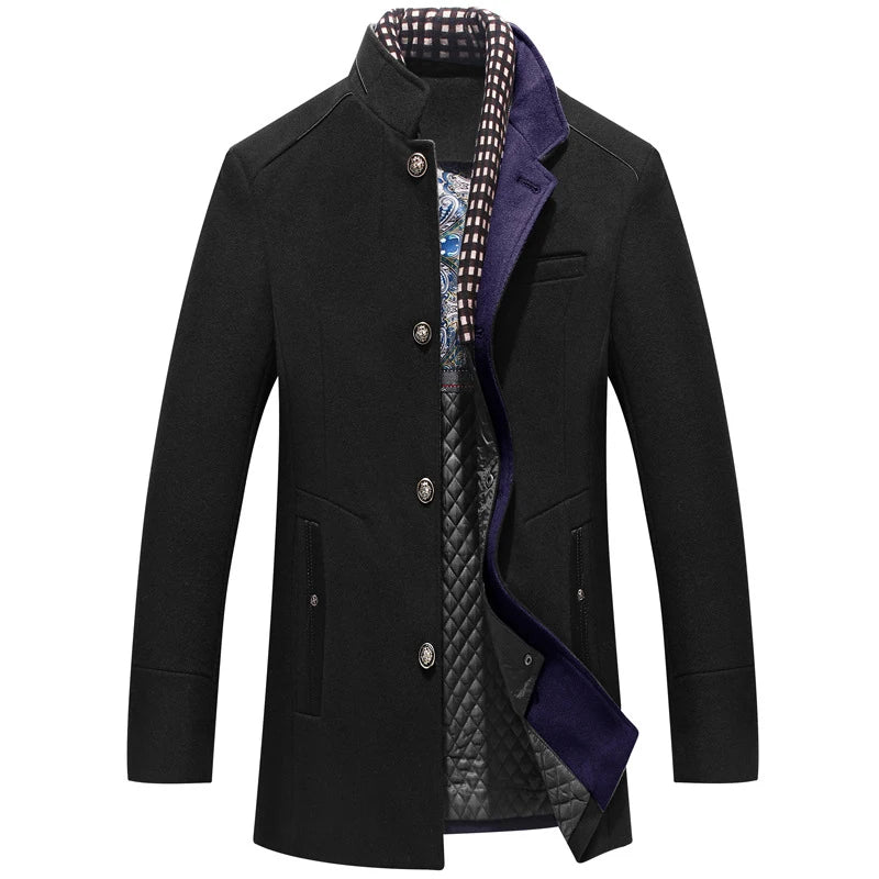 Men’s Long Scarf Collar Wool Coat