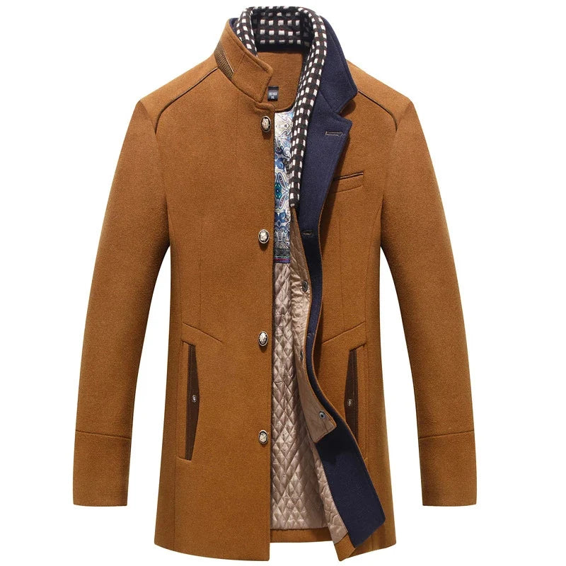 Men’s Long Scarf Collar Wool Coat