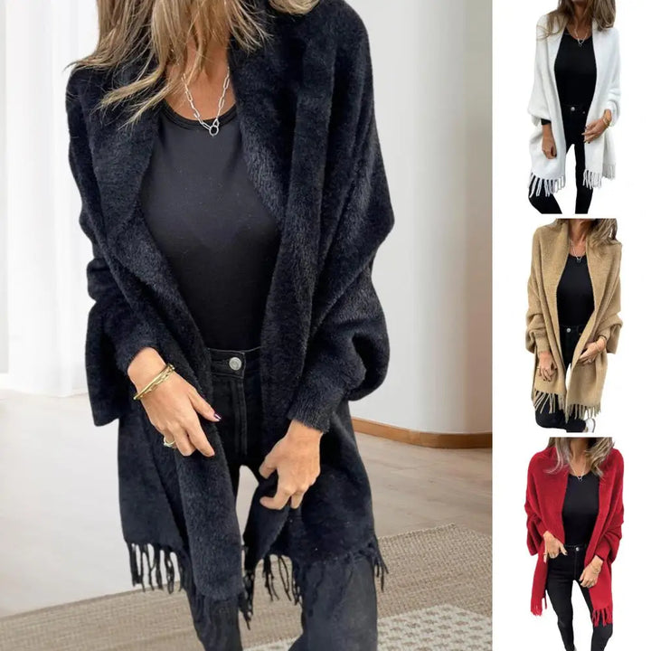 Women’s Open Stitch Fleece Fringe Cardigan