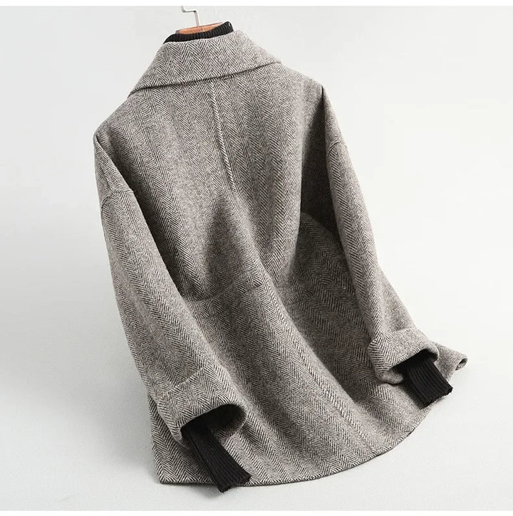 Double-Sided Short Wool Coat with Shawl Collar