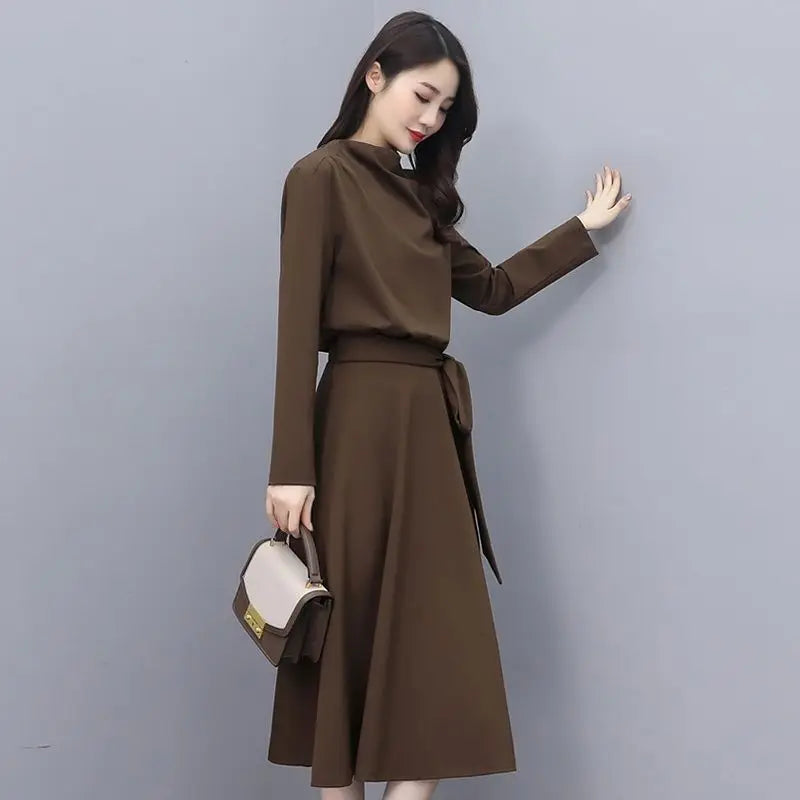 Long Sleeves Dresses Women's Elegant Midi Dresses for Women Womens Office Dress Woman Streetwear Autumn Winter Korean Style New