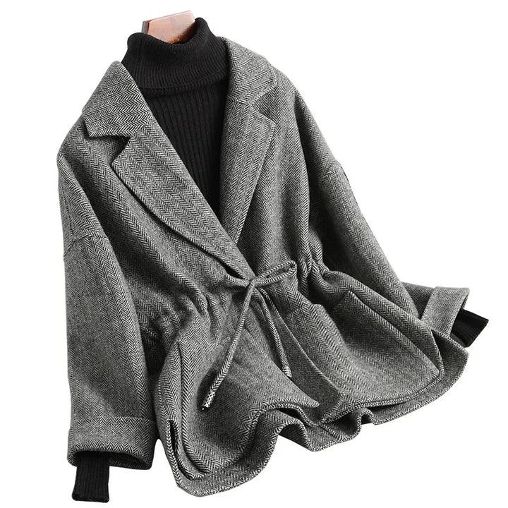 Double-Sided Short Wool Coat with Shawl Collar