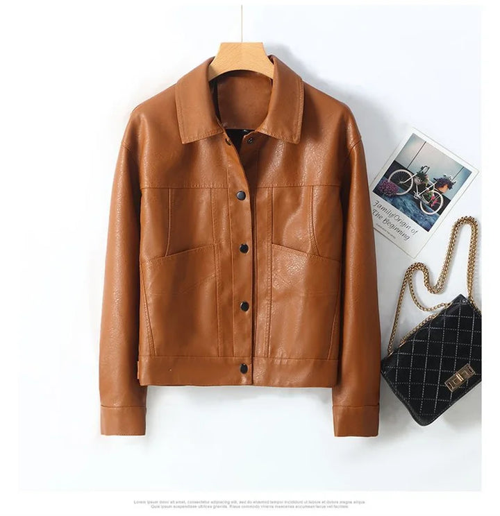 Versatile Faux Leather Button-Up Jacket – Multiple Colors