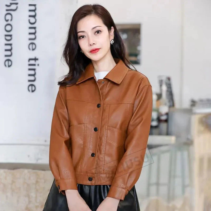 Versatile Faux Leather Button-Up Jacket – Multiple Colors