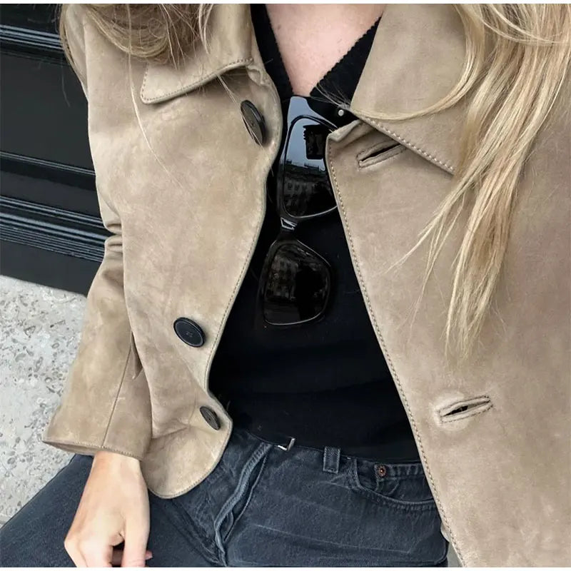 Split Suede Leather Single-Breasted Jacket