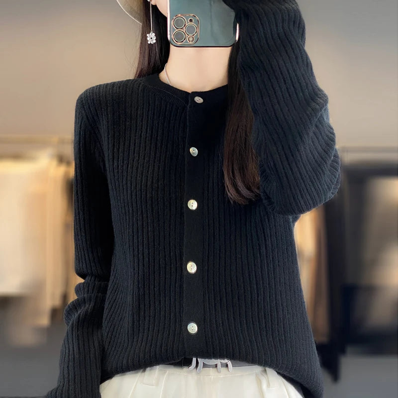 2023 Women's Cardigan Sweater Autumn/Winter Knitted Cashmere Cardigan Solid Color Single breasted Women's Sweater Coat Top