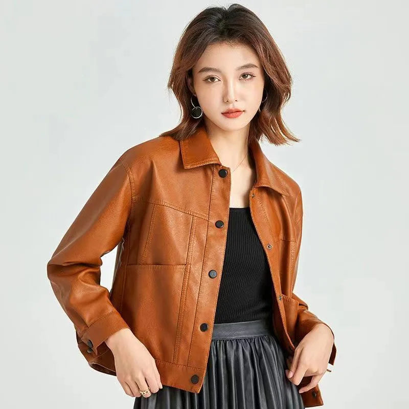 Versatile Faux Leather Button-Up Jacket – Multiple Colors