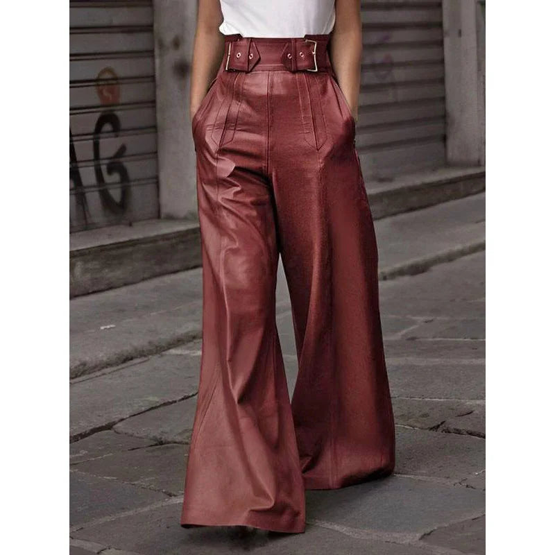 Modigirl High Waisted Faux PU Wide Leg Pants