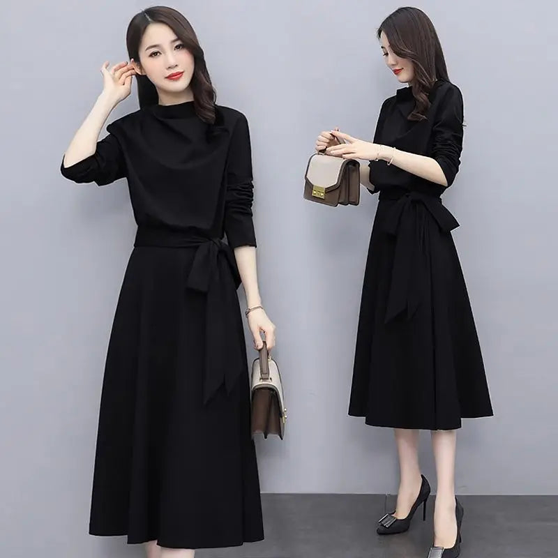 Long Sleeves Dresses Women's Elegant Midi Dresses for Women Womens Office Dress Woman Streetwear Autumn Winter Korean Style New