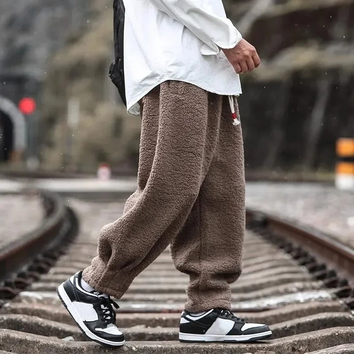 2023 Winter Warm Thicken Sweatpants Men Fashion Joggers Elastic Waist Drawstring Casual Pants Male Brand Fleece Trousers