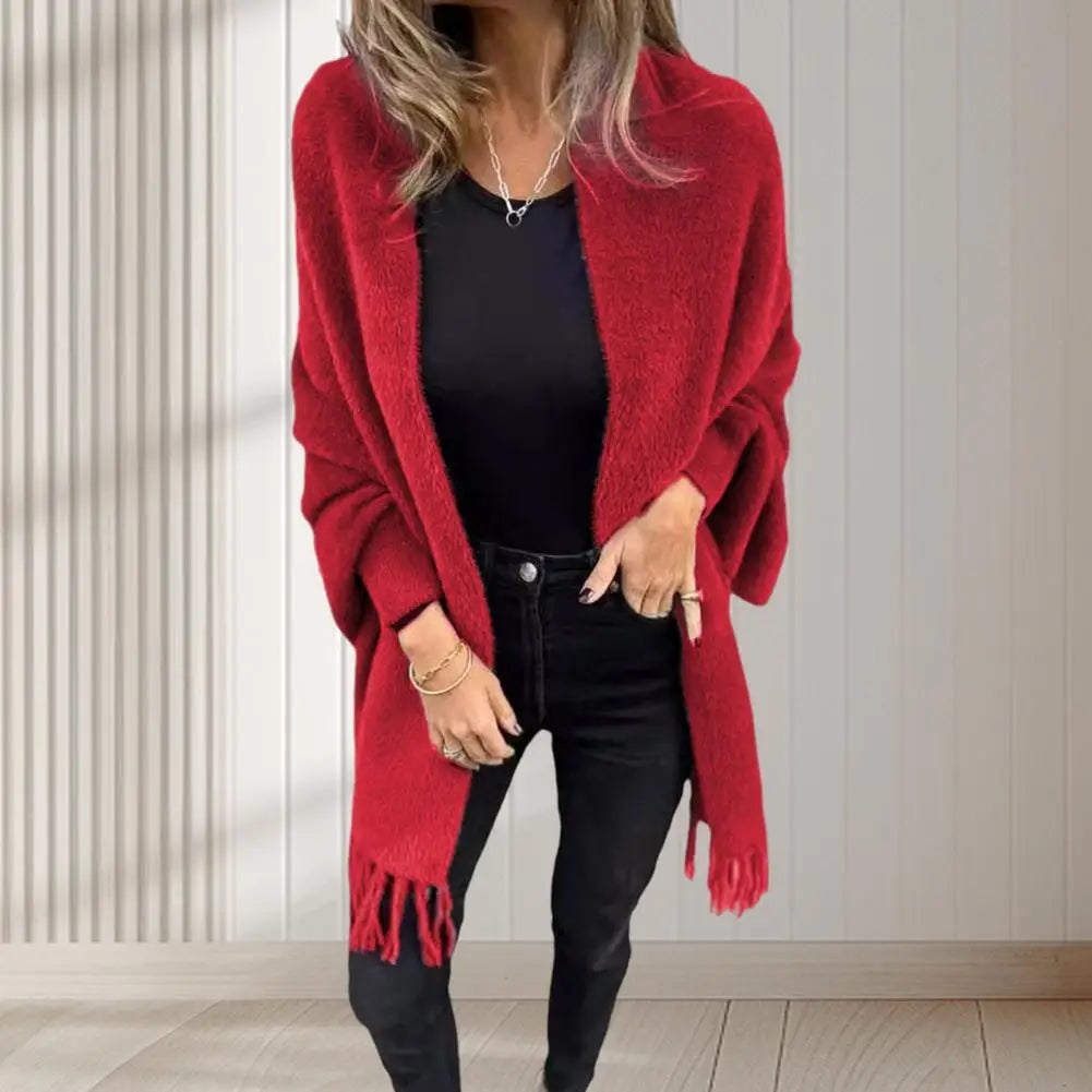 Women’s Open Stitch Fleece Fringe Cardigan