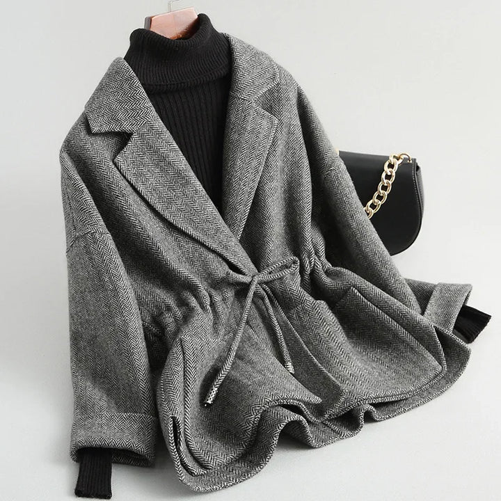 Double-Sided Short Wool Coat with Shawl Collar