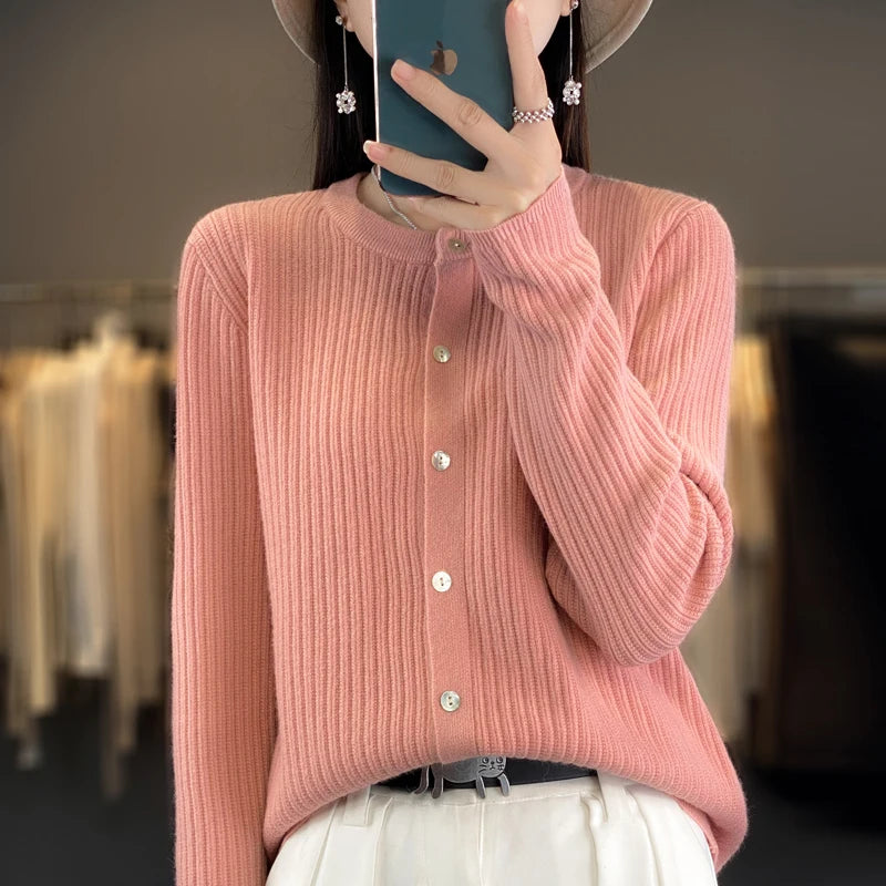 2023 Women's Cardigan Sweater Autumn/Winter Knitted Cashmere Cardigan Solid Color Single breasted Women's Sweater Coat Top