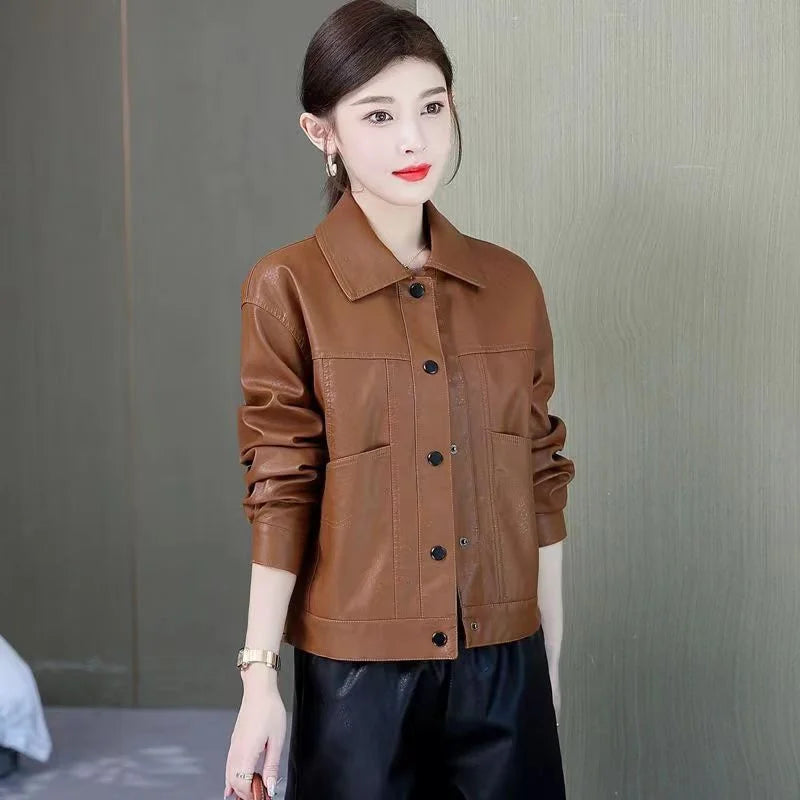 Versatile Faux Leather Button-Up Jacket – Multiple Colors