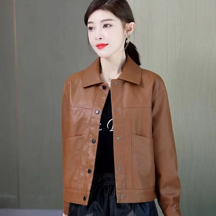 Versatile Faux Leather Button-Up Jacket – Multiple Colors