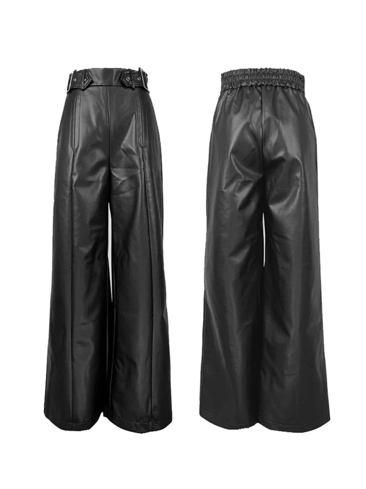 Modigirl High Waisted Faux PU Wide Leg Pants