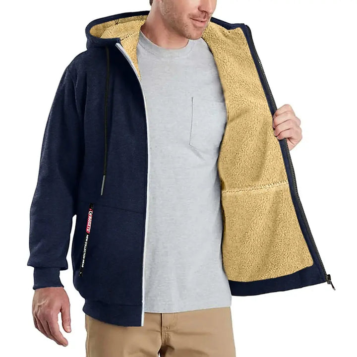 Trendy Lamb Wool Lined Zipper Hoodie Jacket