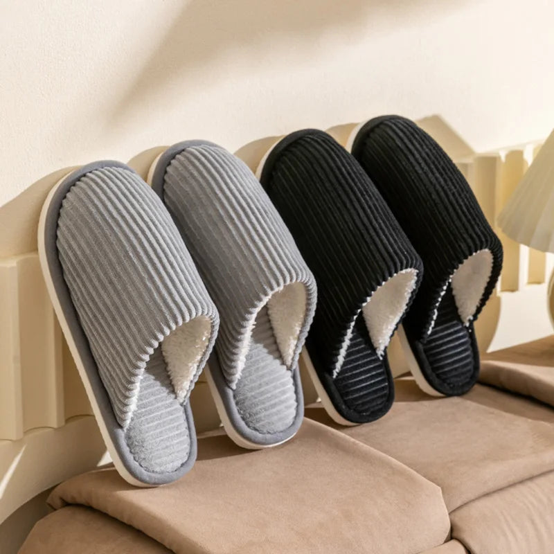 Winter Warm Plush Men Slippers Non Slip Soft Shoes Comfort Flat Heel Indoor Bedroom Couple's Slippers for Home Shoes in Autumn