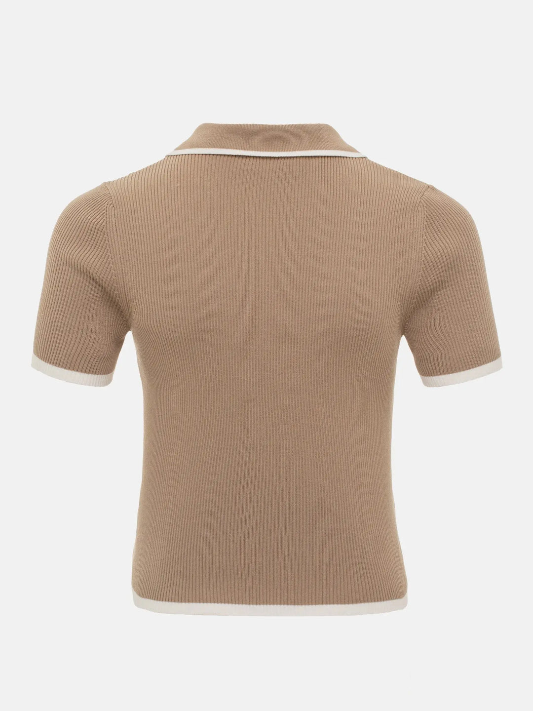 Ribbed Short Sleeve Knit Top with Lapel Accent