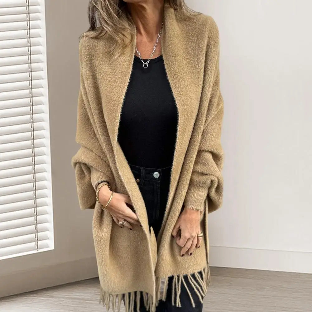 Women’s Open Stitch Fleece Fringe Cardigan