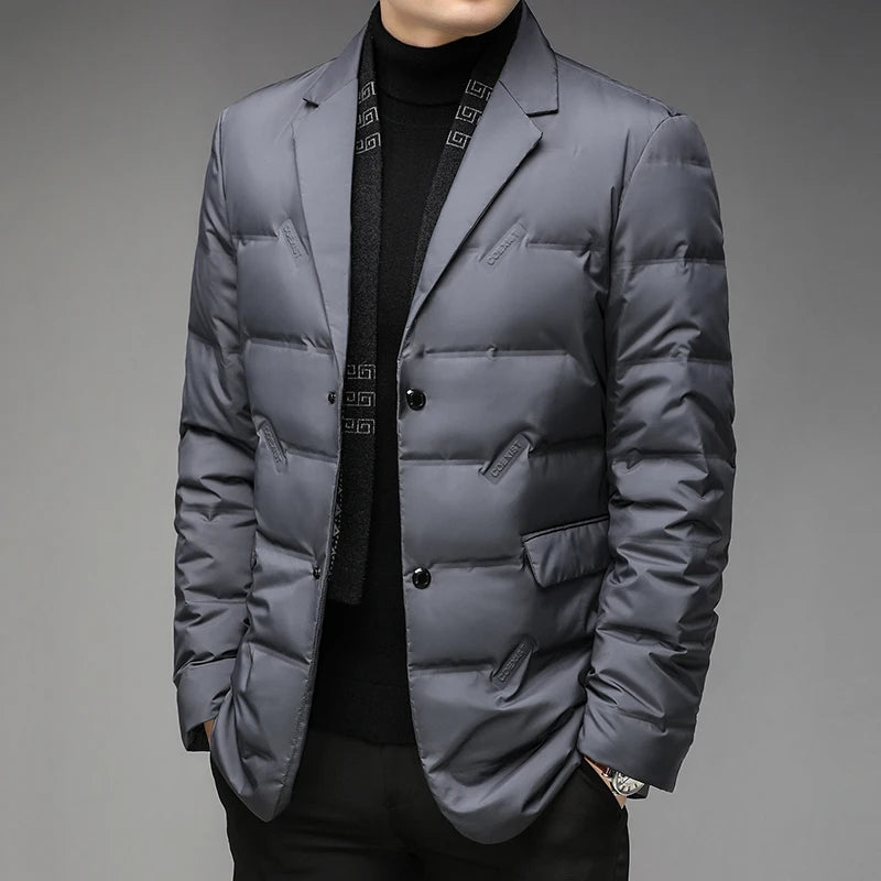 2023 High Quality Fashion Winter New Suit Collar Down Jacket Men Remove Fashion Scarf 90 White Duck Down Warm Men's Coat   M-4XL