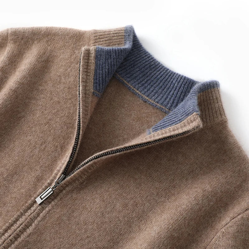 Men’s Half High Neck Zippered Wool Cardigan