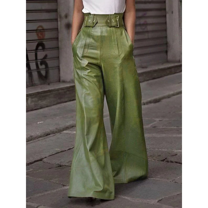 Modigirl High Waisted Faux PU Wide Leg Pants