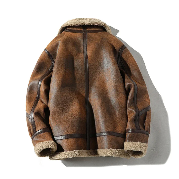 Fur-Lined PU Leather Jacket