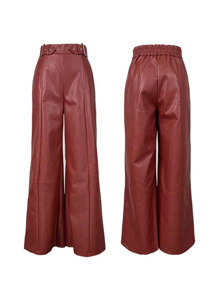 Modigirl High Waisted Faux PU Wide Leg Pants