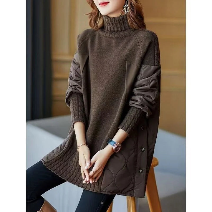 European Station turtleneck Sweater Women's Autumn/Winter Jacket 2023 New Thicke Loose Outerwear Spliced Cotton Tops Female Coat