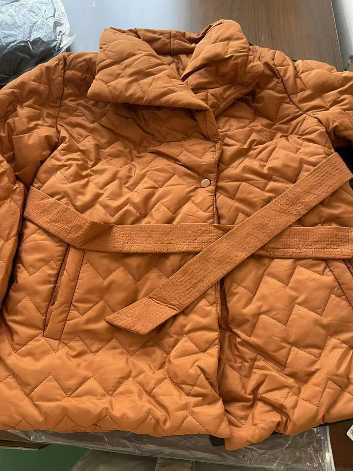 Water Wave Quilted Mid-Length Jacket