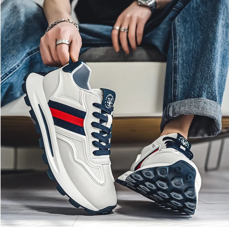 2024 New Mens Fashion Retro Sports Shoes Casual Walking Outdoor Soft Support Non-slip Sneakers Hot Selling Thick Soled Lace-Up