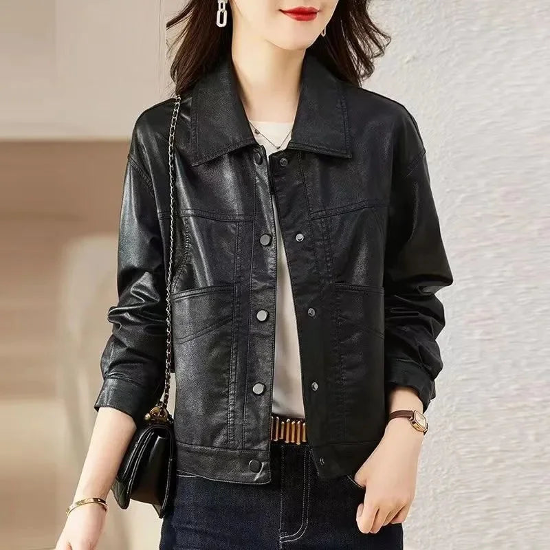 Versatile Faux Leather Button-Up Jacket – Multiple Colors