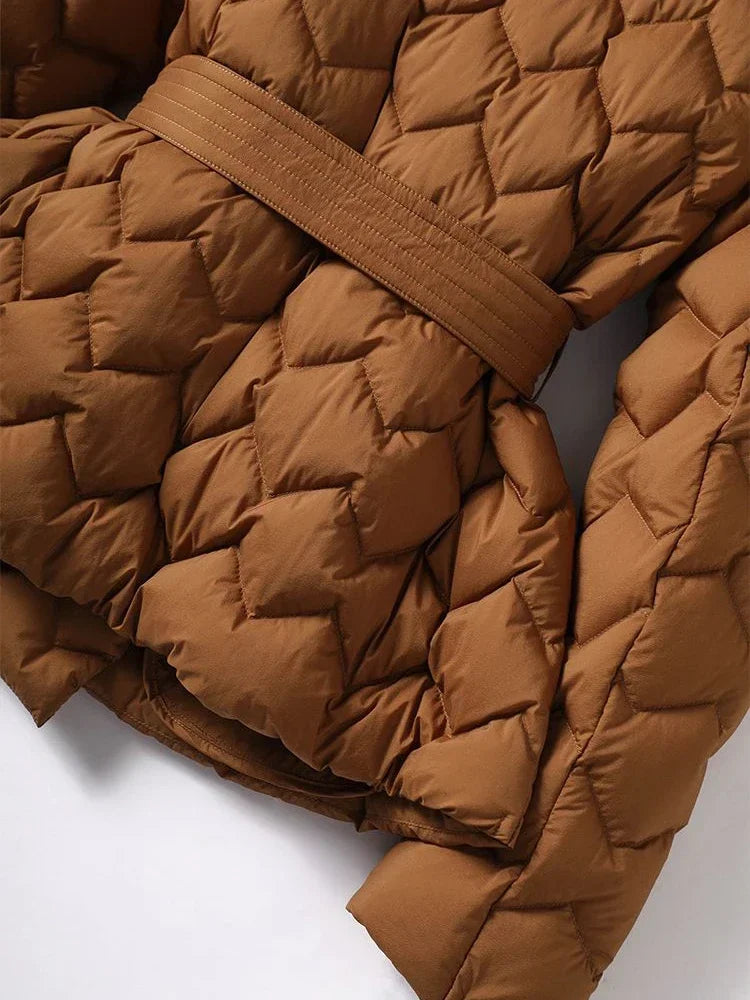 Water Wave Quilted Mid-Length Jacket