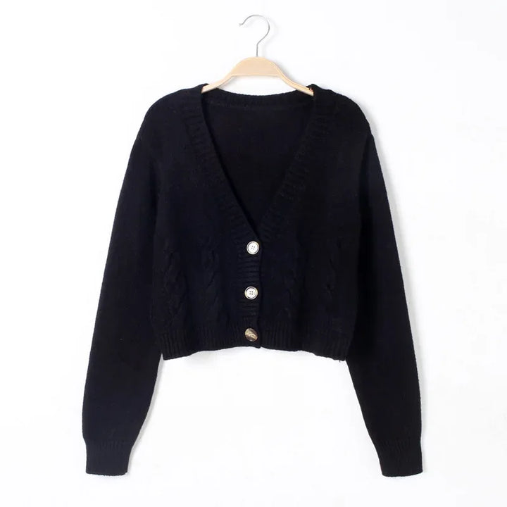 V Neck Cropped Cardigan Women Long Sleeve Twist Knitted Sweater