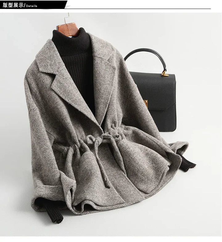 Double-Sided Short Wool Coat with Shawl Collar