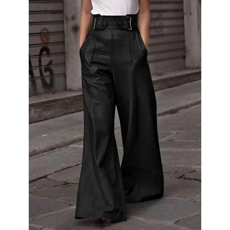 Modigirl High Waisted Faux PU Wide Leg Pants