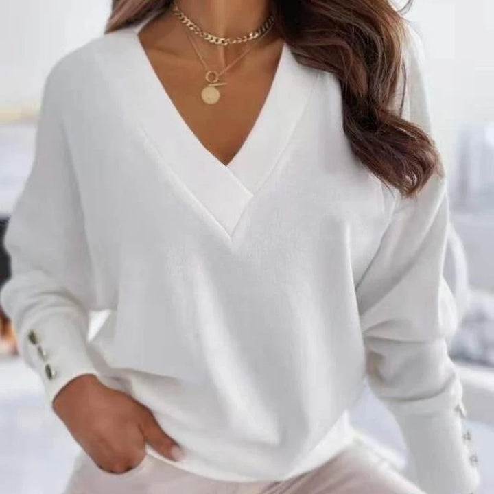 2024 New Long Sleeve Knitted Women Sweater V-neck Jumper Office Lady Button Loose Casual Pullover  Sweaters  12827