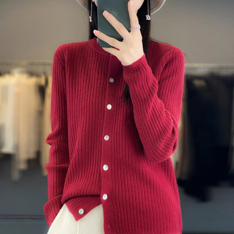 2023 Women's Cardigan Sweater Autumn/Winter Knitted Cashmere Cardigan Solid Color Single breasted Women's Sweater Coat Top