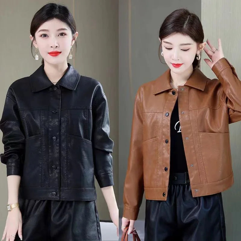 Versatile Faux Leather Button-Up Jacket – Multiple Colors