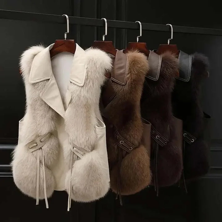 Women’s Faux Fur Leather Buttoned Vest